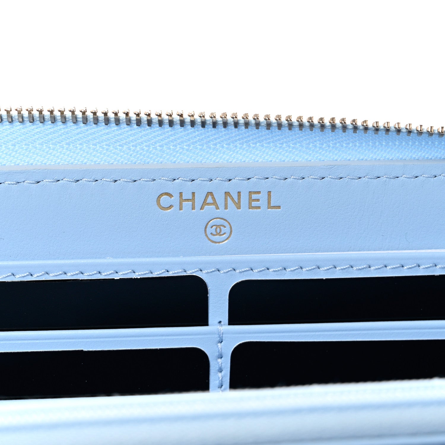 Chanel Caviar Quilted Large Gusset Zip Around Wallet Light Blue 6 of 8