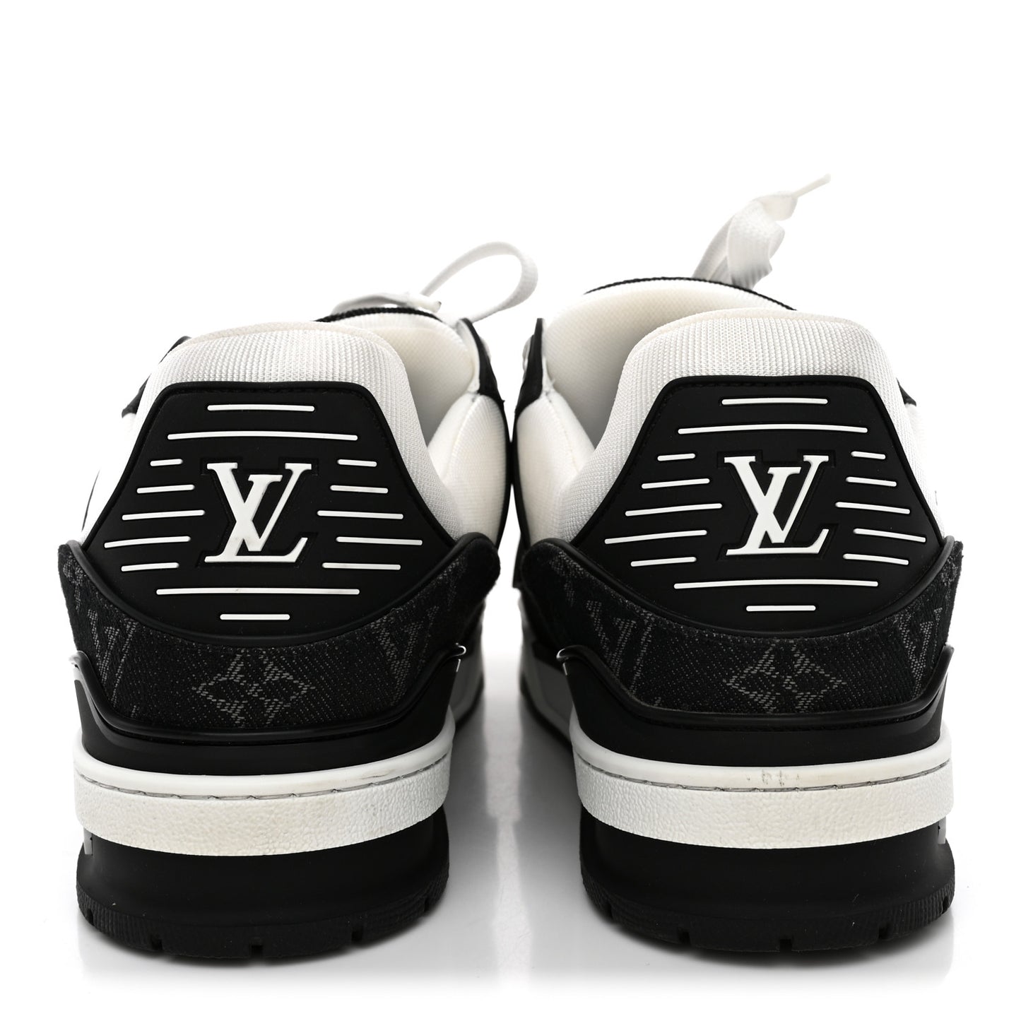 Calfskin Embossed Monogram Denim Mens LV Trainer Sneakers 10 Black