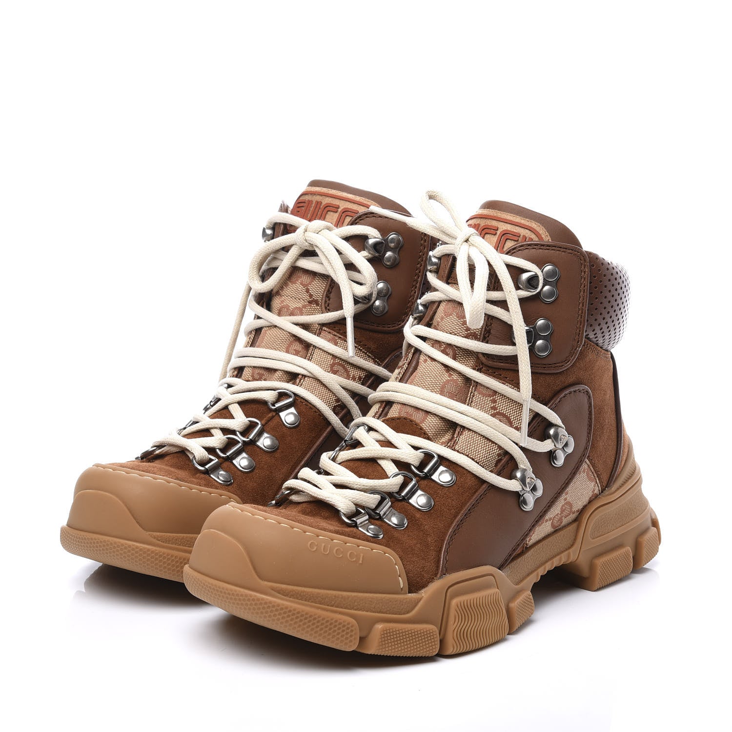Gucci X SEGA Suede Calfskin GG Monogram Womens Flashtrek High-Top Sneakers 38 New Cuir Beige Ruggine 2 of 9