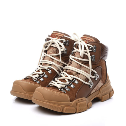 Gucci X SEGA Suede Calfskin GG Monogram Womens Flashtrek High-Top Sneakers 38 New Cuir Beige Ruggine 2 of 9