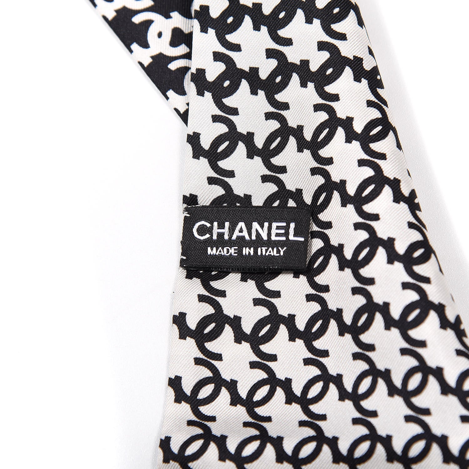 Chanel Silk Twill Houndstooth Slim Bandeau Scarf Black Ecru 3 of 3