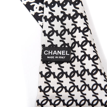 Chanel Silk Twill Houndstooth Slim Bandeau Scarf Black Ecru 3 of 3