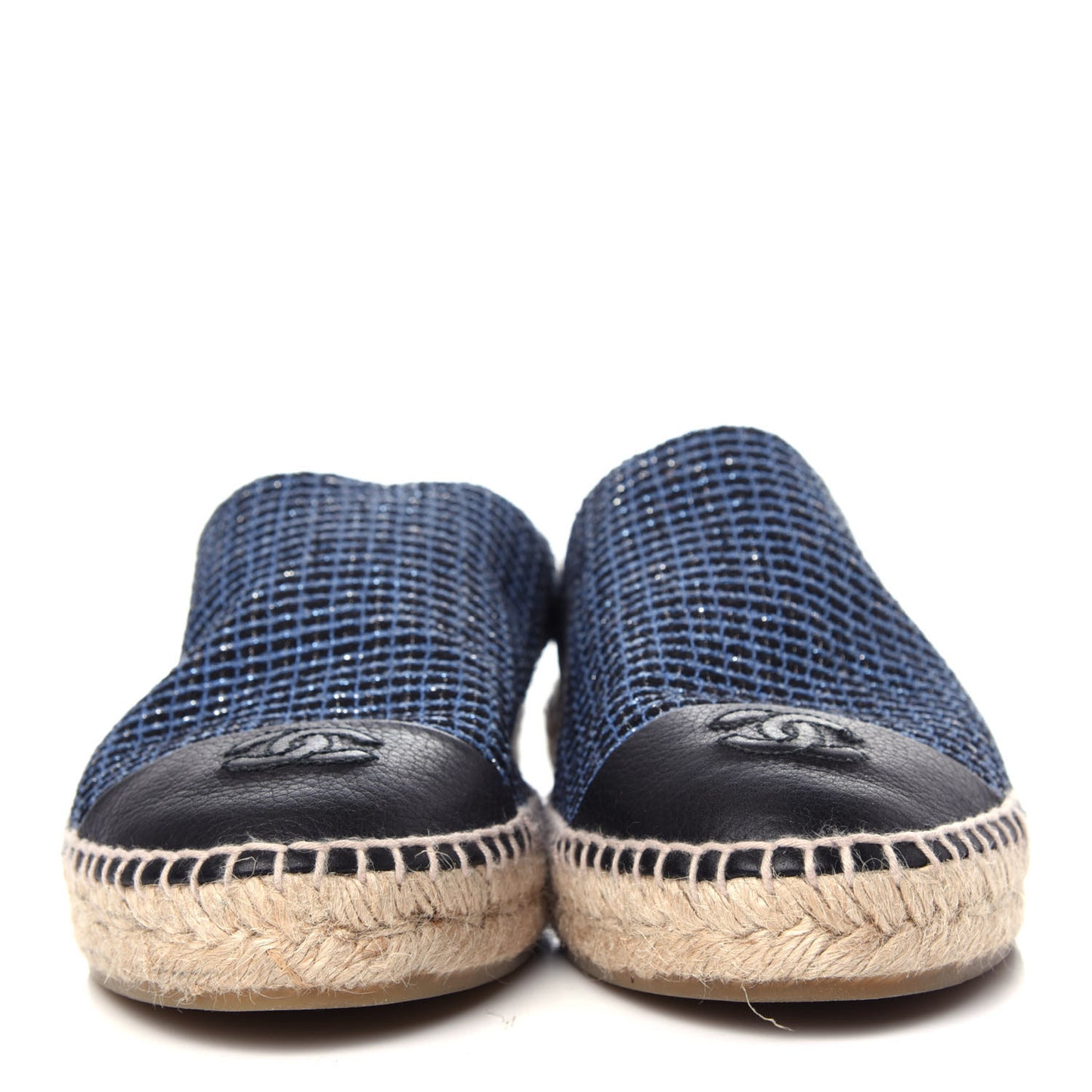 Grained Calfskin Tweed CC Espadrilles 41 Black Blue