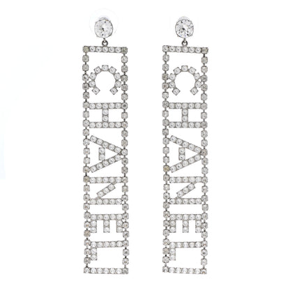 Chanel Crystal Chanel Logo Drop Earrings Silver 1 of 4