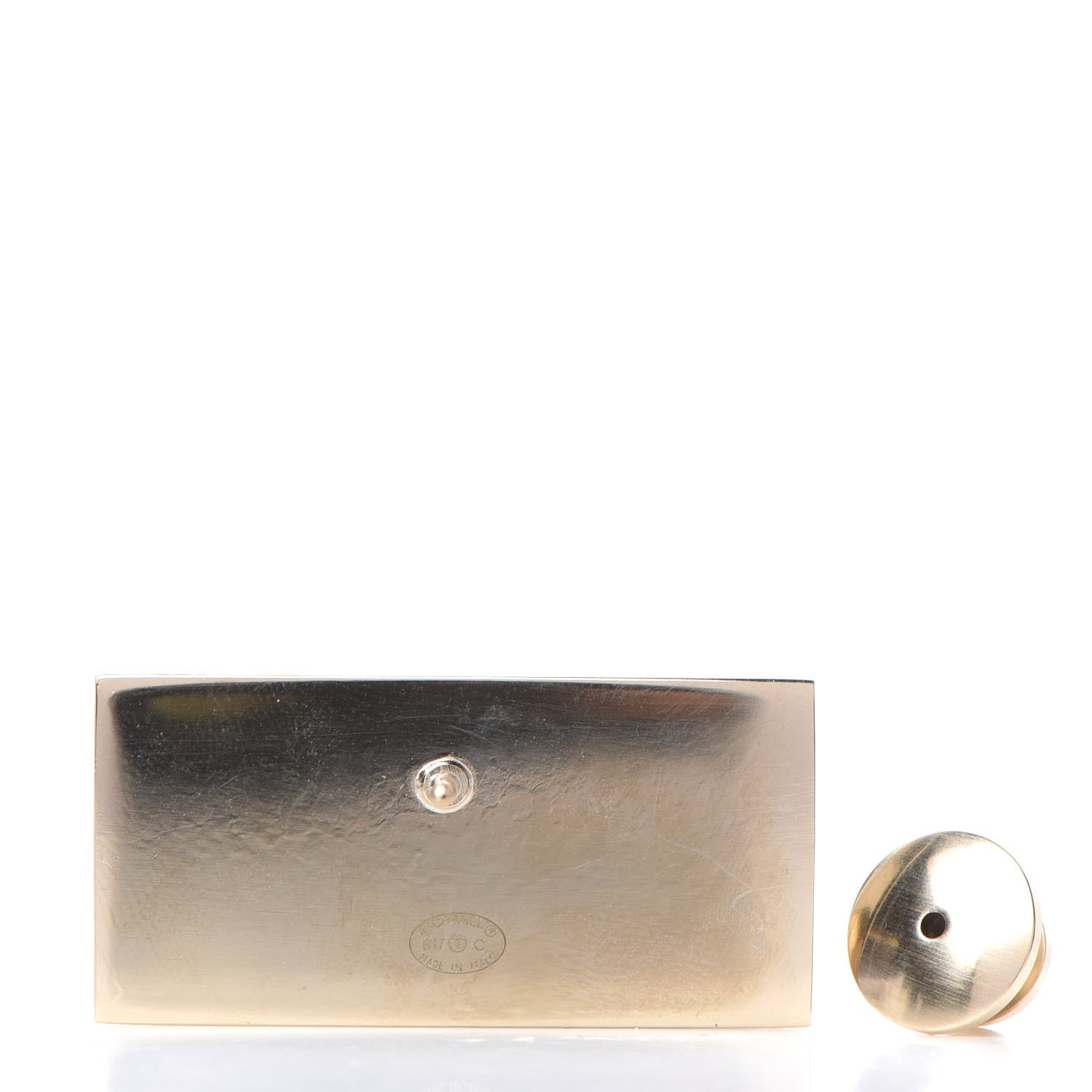 Chanel Metal Resin Pearl Coco License Plate Brooch Black Gold 3 of 5