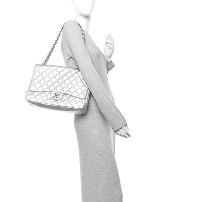 Chanel Metallic Lambskin Quilted Maxi Single Flap Silver 2 of 14