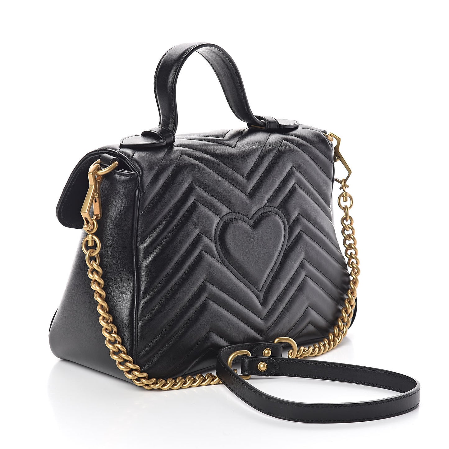 Calfskin Matelasse Small GG Marmont Top Handle Shoulder Bag Black