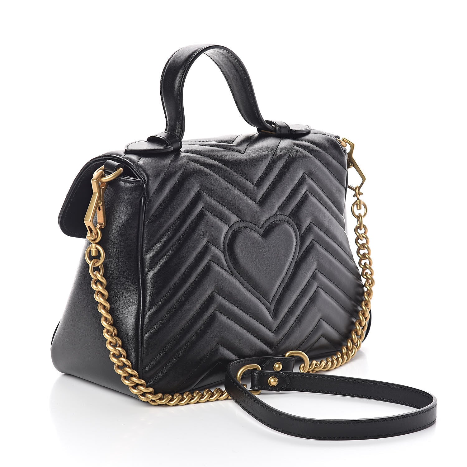 Gucci Calfskin Matelasse Small GG Marmont Top Handle Shoulder Bag Black 3 of 9