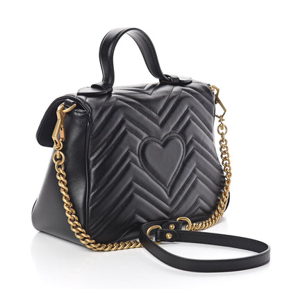 Gucci Calfskin Matelasse Small GG Marmont Top Handle Shoulder Bag Black 3 of 9