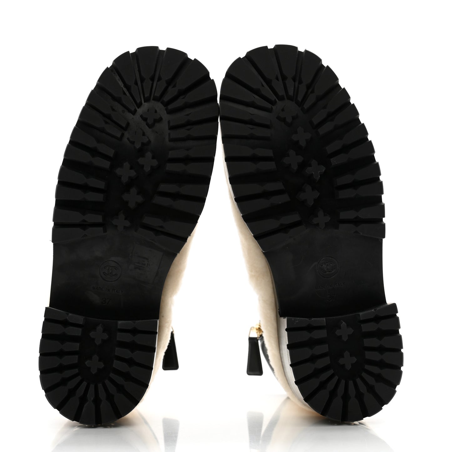 Shearling Lambskin Logo Ankle Boots 37 Ivory Black