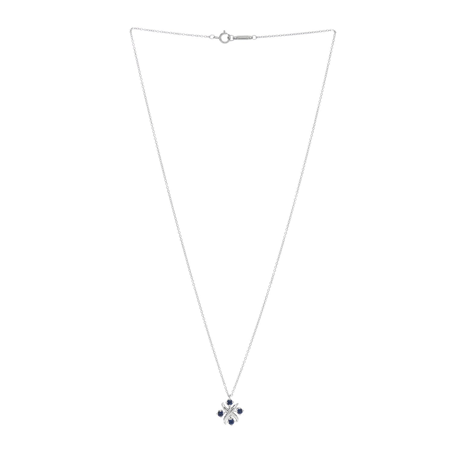 Tiffany Platinum Blue Sapphire Schlumberger Lynn Pendant Necklace 3 of 5