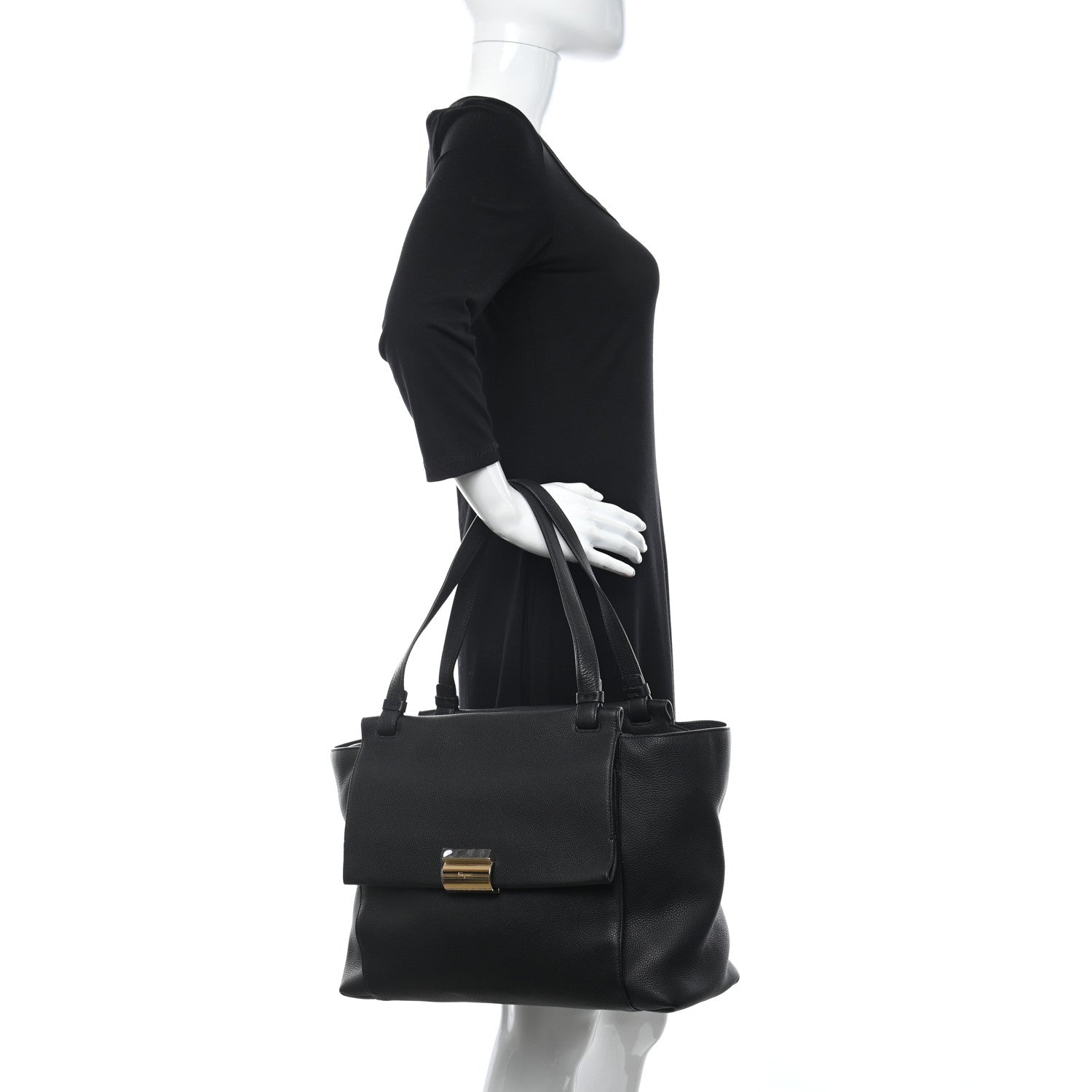 Salvatore Ferragamo Grained Calfskin Bitter Pocket Tote Black 2 of 9