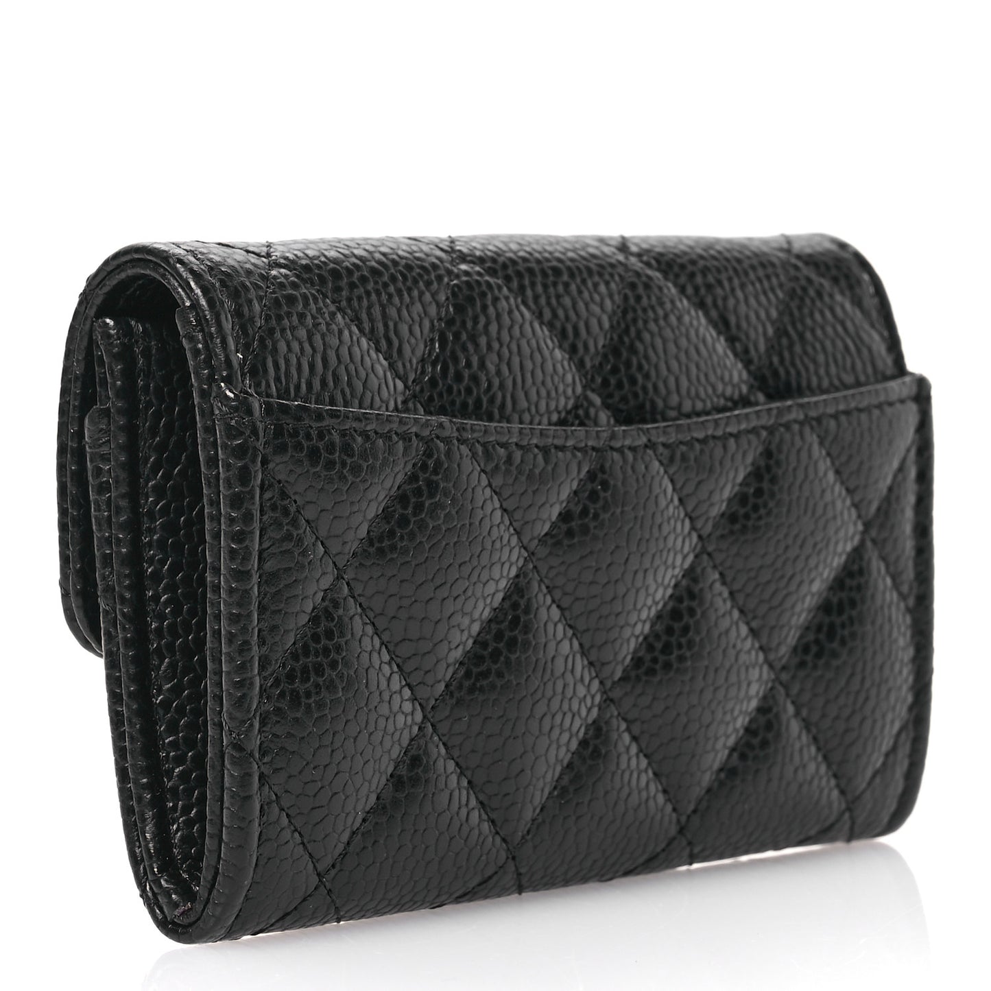 Caviar Quilted Flap Card Holder Wallet Black
