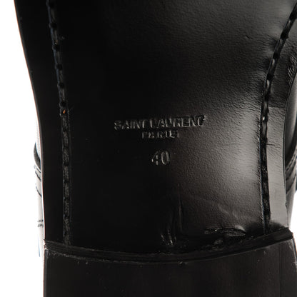 Saint Laurent Smooth Calfskin Studded Strap Rangers Boots 40 Black 6 of 9