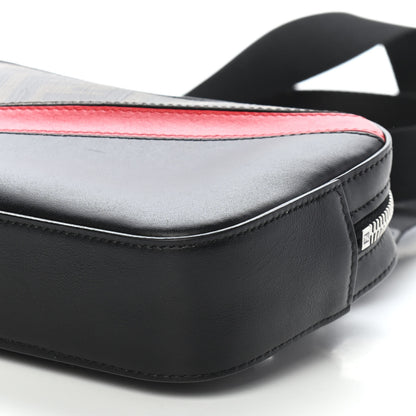 Fendi Glazed Fabric Vitello Liberty FF 1974 Diagonal Small Camera Case Tobacco Rosso Black 9 of 9