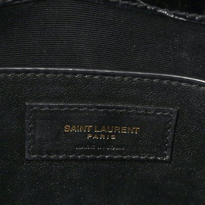 Saint Laurent Shiny Calfskin Crocodile Embossed Manhattan Baguette Black 6 of 9