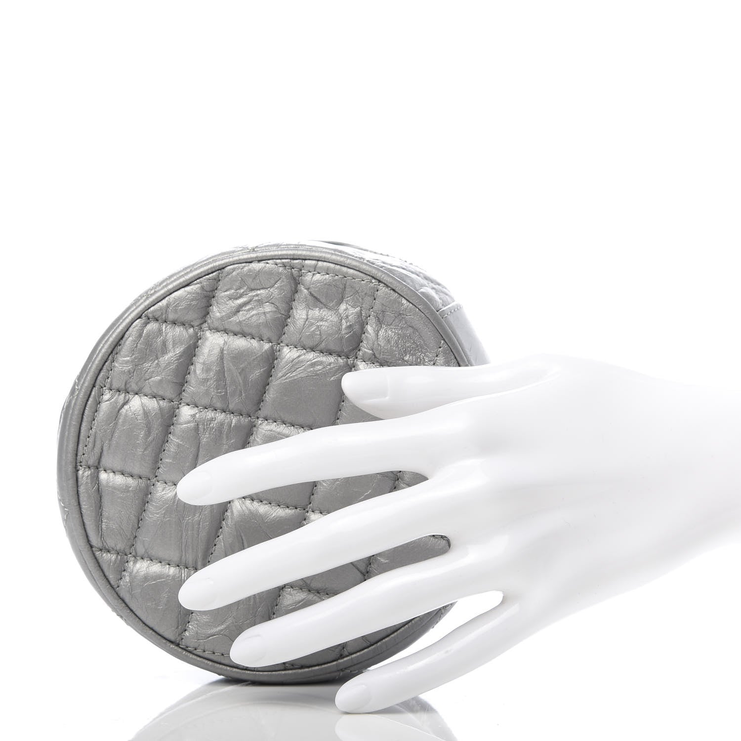 Chanel Metallic Aged Calfskin Quilted Round Bag Silver 2 of 6