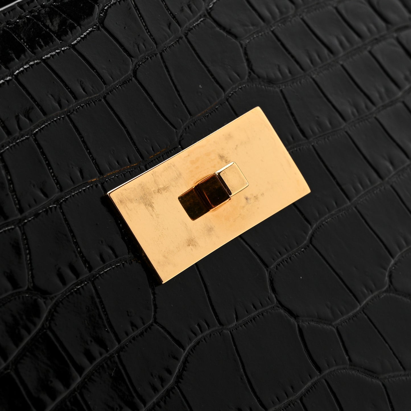 Shiny Calfskin Crocodile Embossed Manhattan Baguette Black