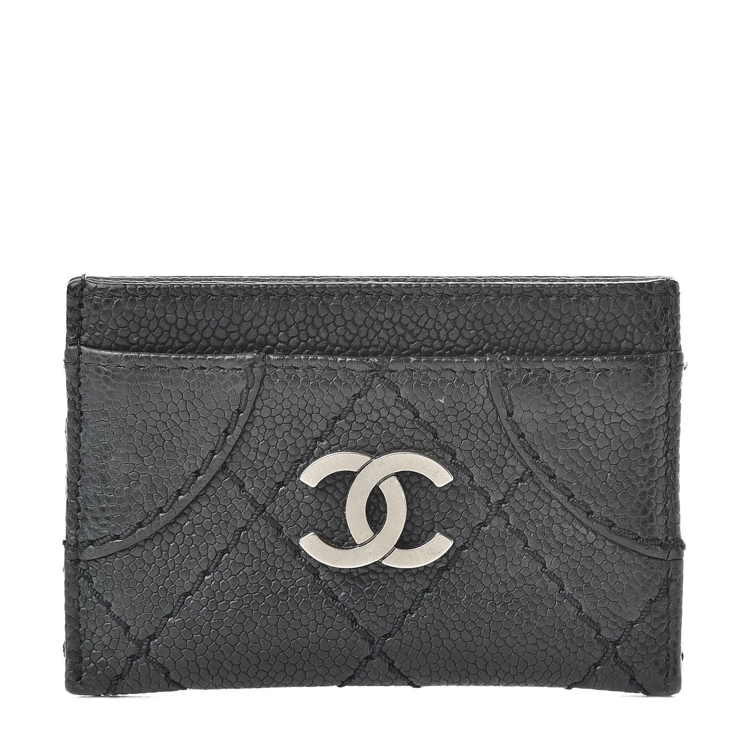 Caviar Quilted Stitched Card Holder Black