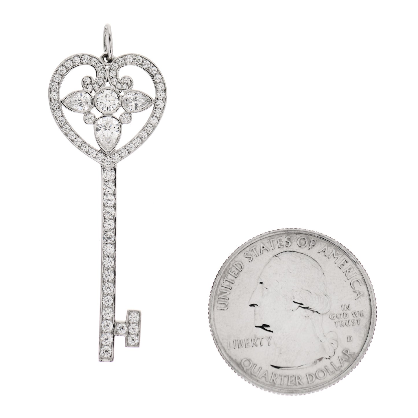 Platinum Diamond Ornate Heart Key Pendant