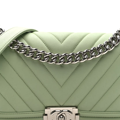 Chanel Calfskin Chevron Quilted Medium Boy Flap Light Green 7 of 9