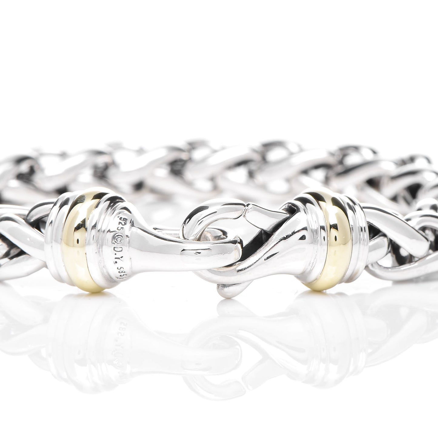 Sterling Silver 14K Yellow Gold 8mm Wheat Chain Bracelet