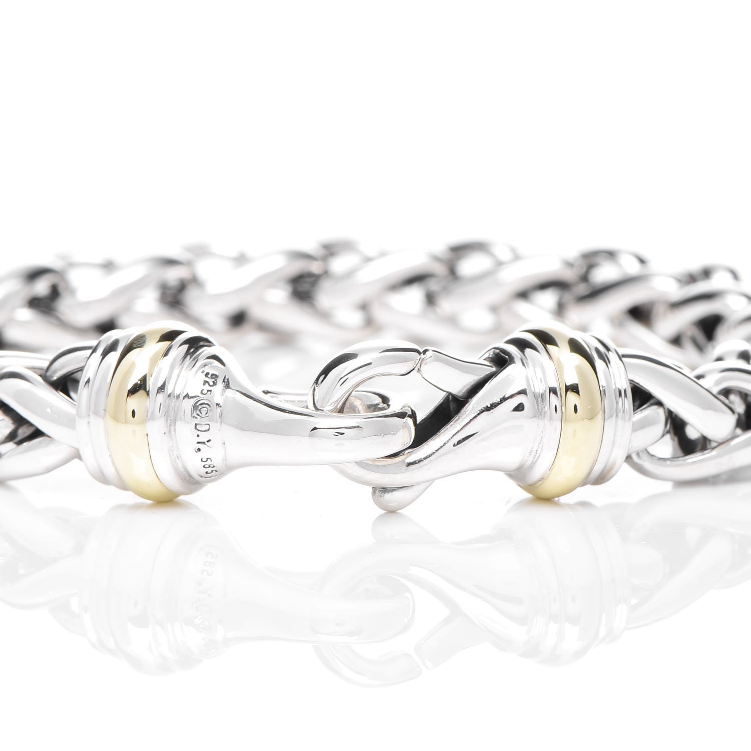 David Yurman Sterling Silver 14K Yellow Gold 8mm Wheat Chain Bracelet 5 of 5