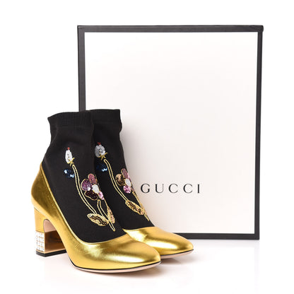 Gucci Metallic Nappa Embroidered Candy Sock Ankle Boots 39 Black Oro Vecchio 9 of 9