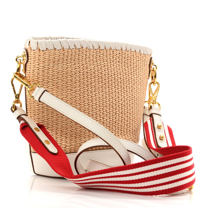 Prada Paglia City Calfskin Bucket Bag Naturale White 3 of 10