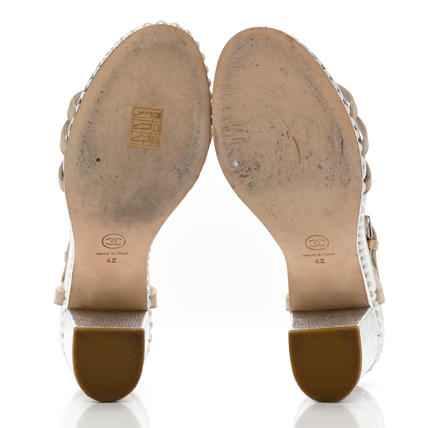 Chanel Metallic Caviar Satin Pearl Strappy Sandals 42 Silver Beige 5 of 9
