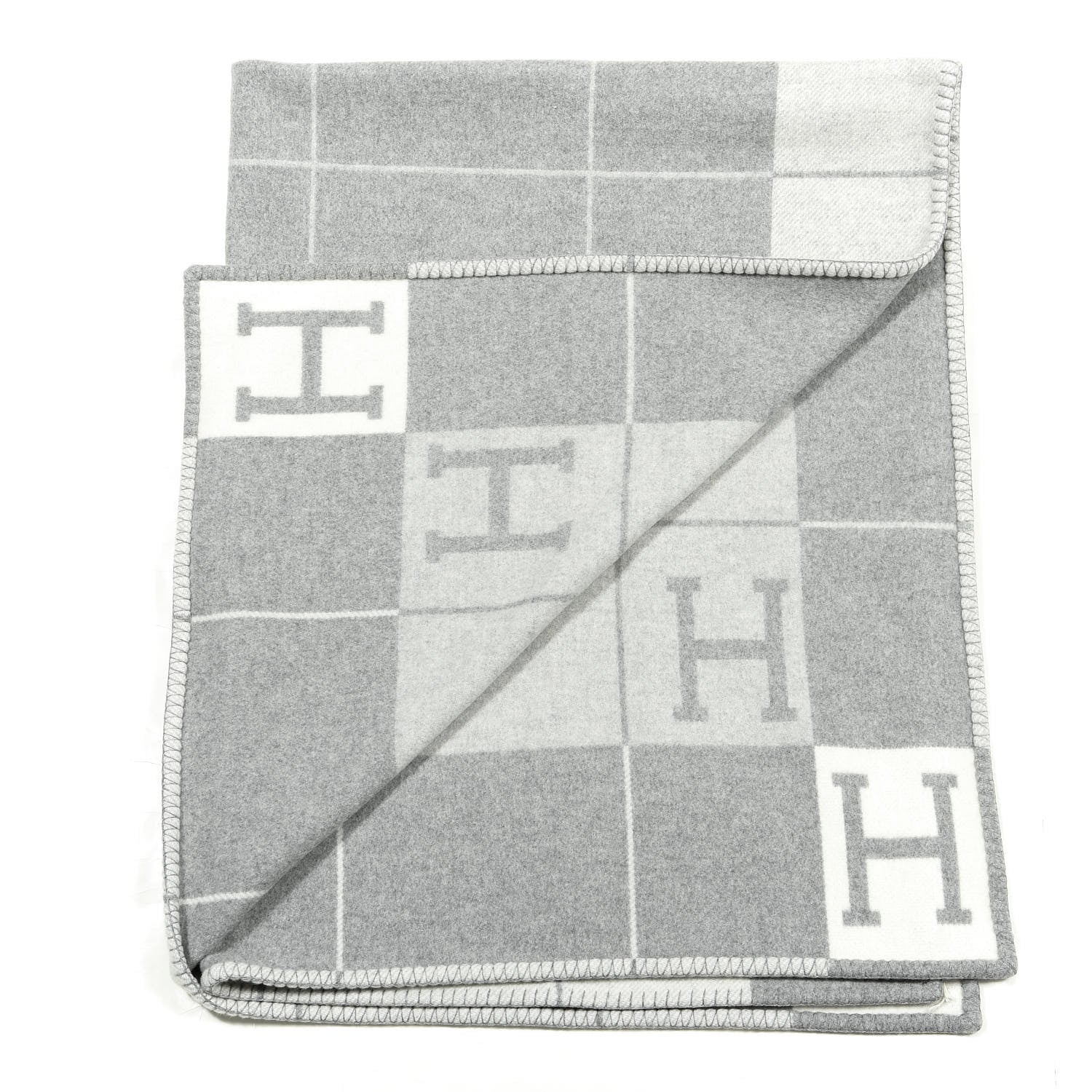Hermes Wool Cashmere Avalon III Blanket Ecru Gris Clair 2 of 4