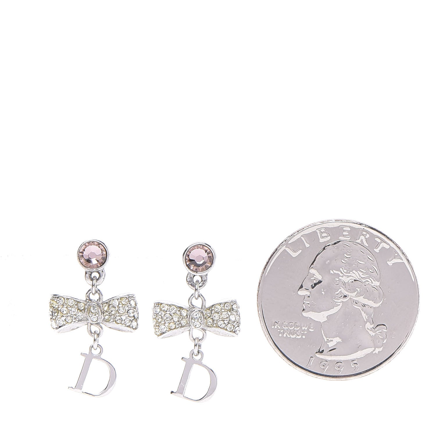 Christian Dior Crystal Bow D Earrings Silver Pink 2 of 3