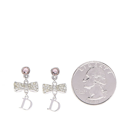 Christian Dior Crystal Bow D Earrings Silver Pink 2 of 3