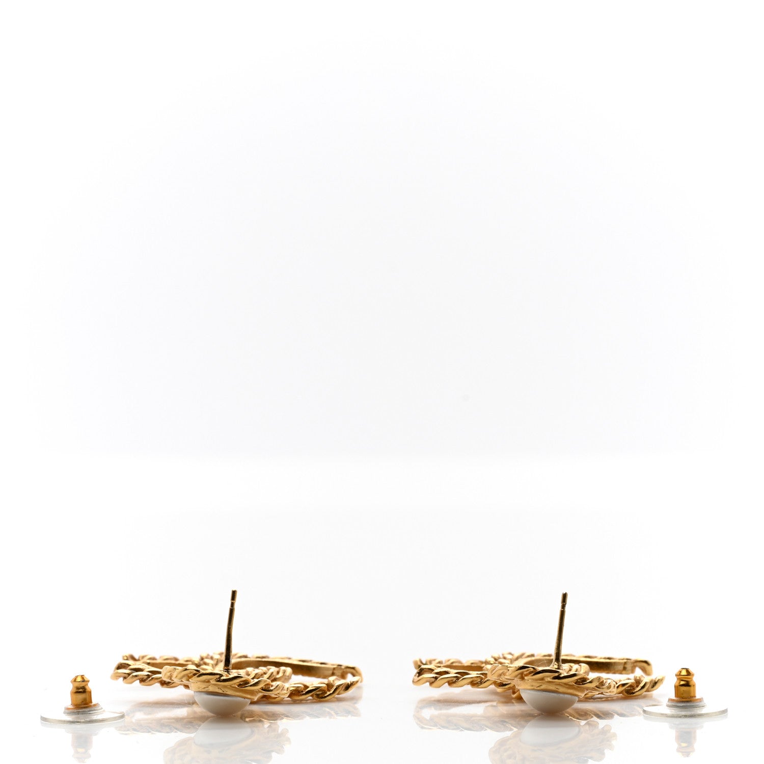 Chanel Metal Pearl CC Chain Drop Earrings Gold 3 of 4