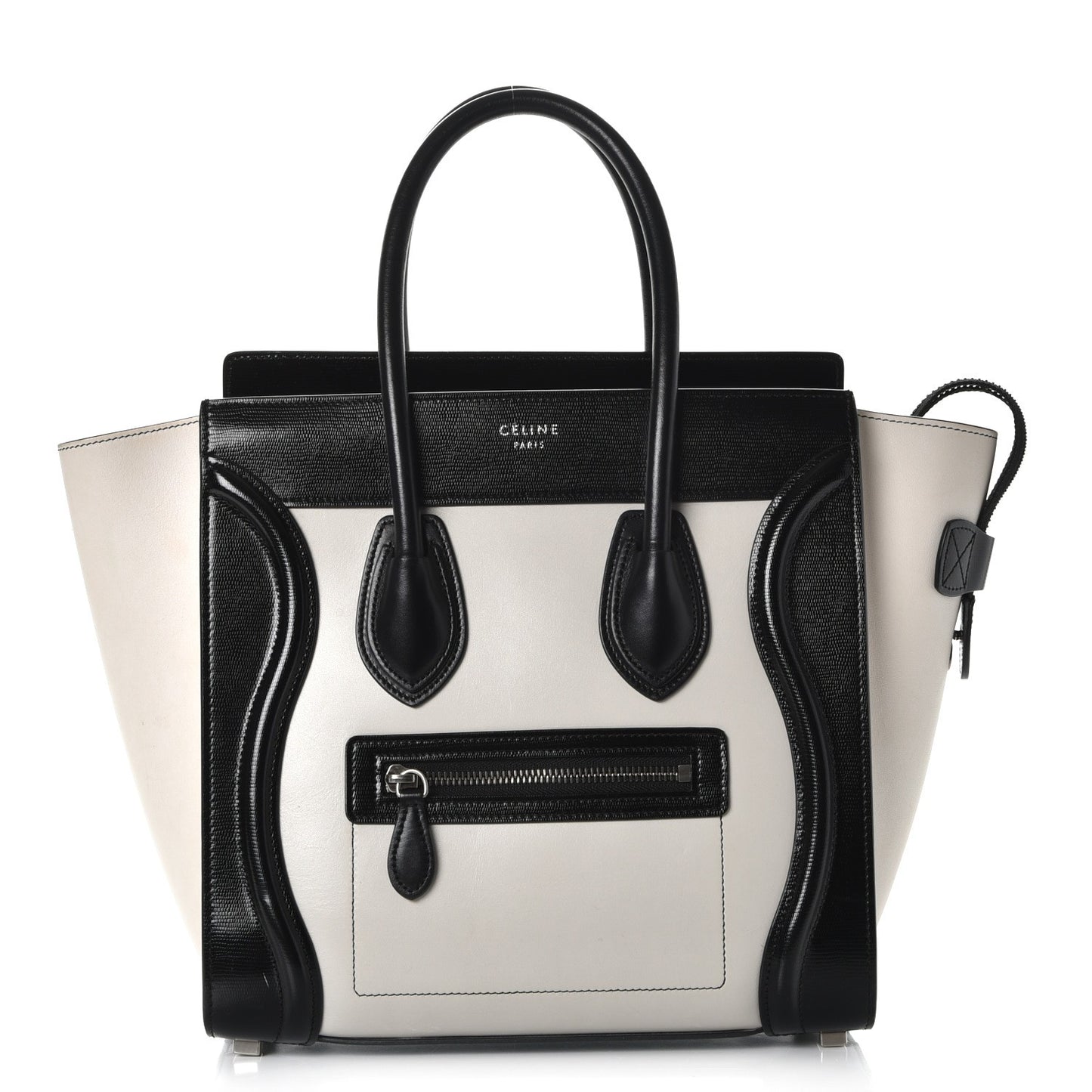 Sleek Calfskin Micro Bi-Color Luggage Black White