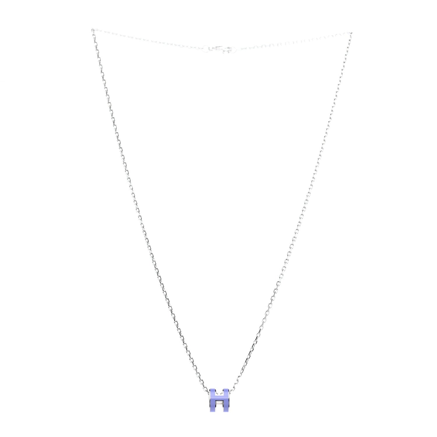 Hermes Lacquered Palladium Mini Pop H Pendant Necklace Parme 2 of 9