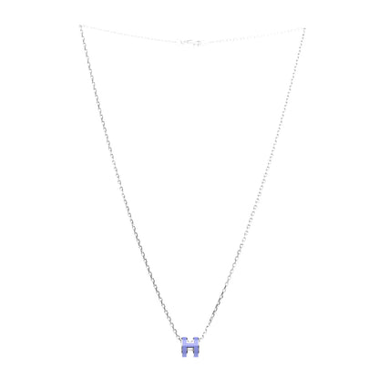Hermes Lacquered Palladium Mini Pop H Pendant Necklace Parme 2 of 9