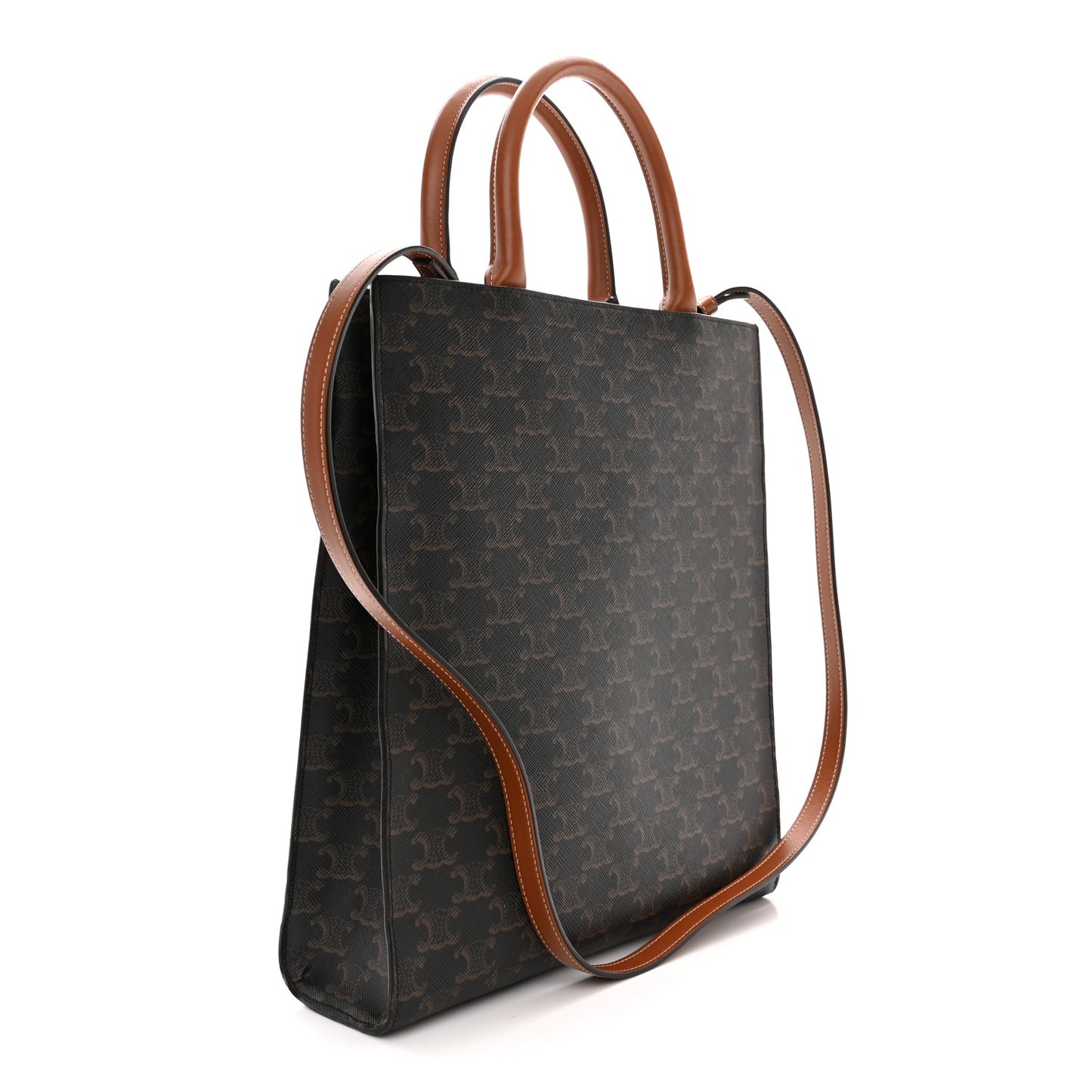 Triomphe Canvas Calfskin Small Vertical Cabas Tan
