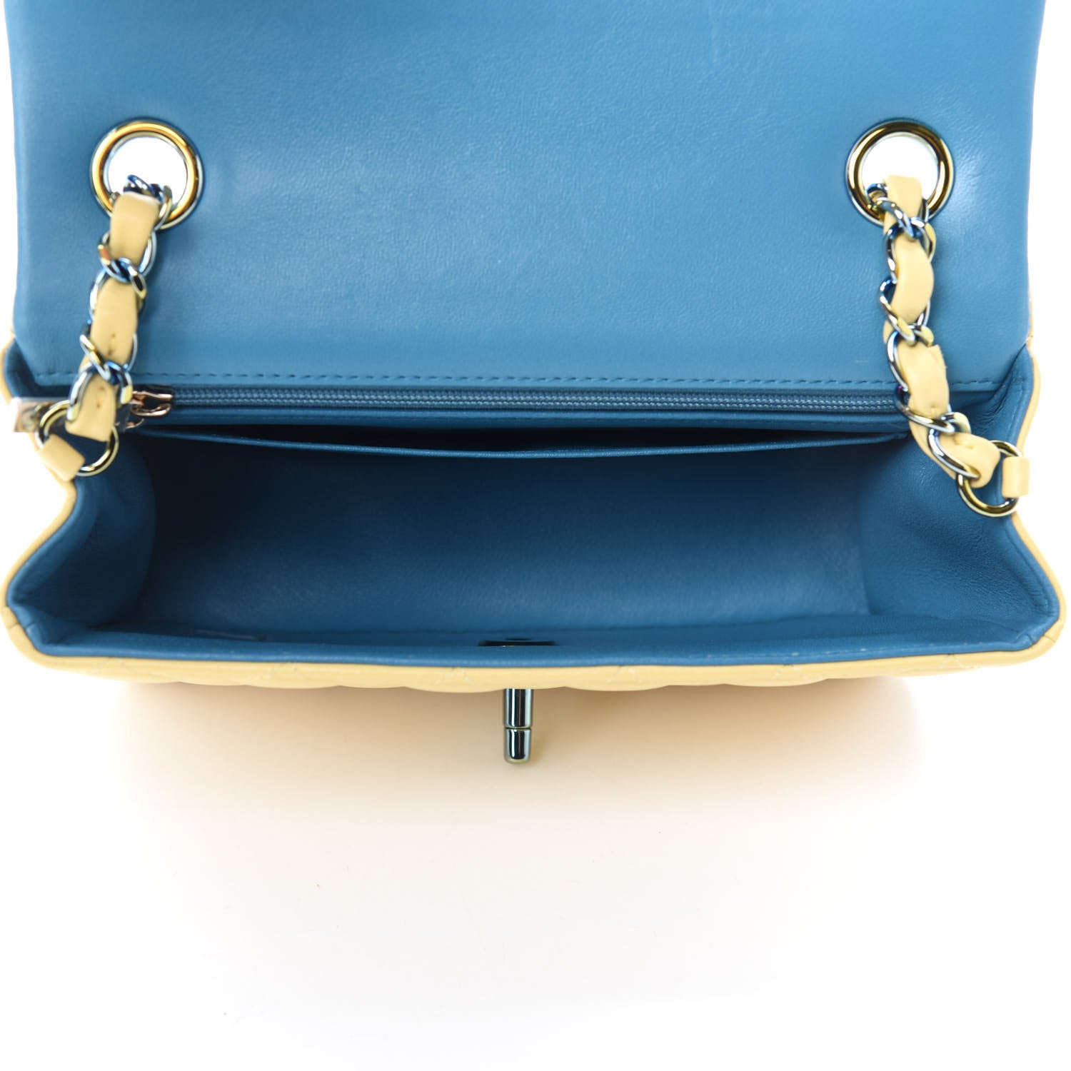 Chanel Lambskin Quilted Mini Rectangular Flap Yellow Blue 5 of 10