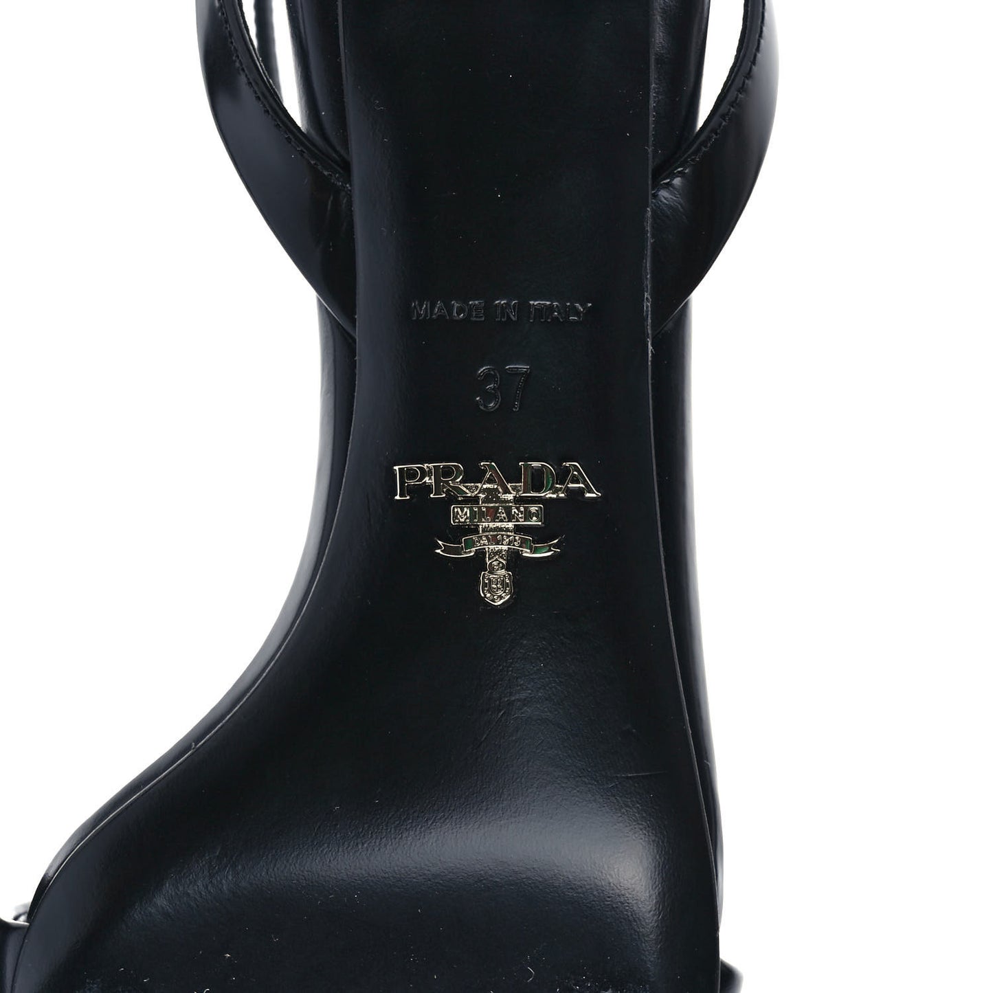 Spazzolato Metal Triangle Logo Ankle Strap 55mm Sandals 37 Black
