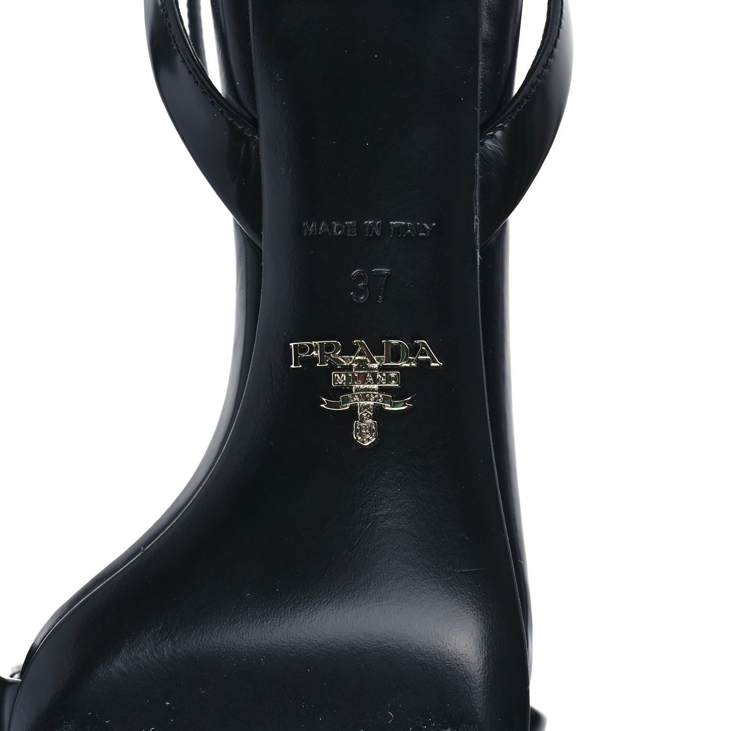 Prada Spazzolato Metal Triangle Logo Ankle Strap 55mm Sandals 37 Black 6 of 8