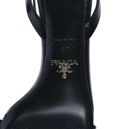 Prada Spazzolato Metal Triangle Logo Ankle Strap 55mm Sandals 37 Black 6 of 8