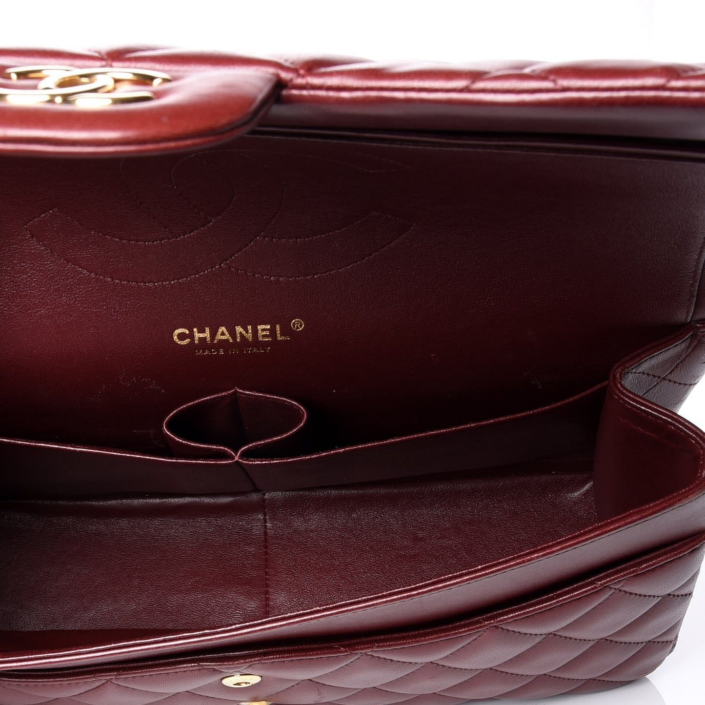 Lambskin Quilted Jumbo Double Flap Burgundy
