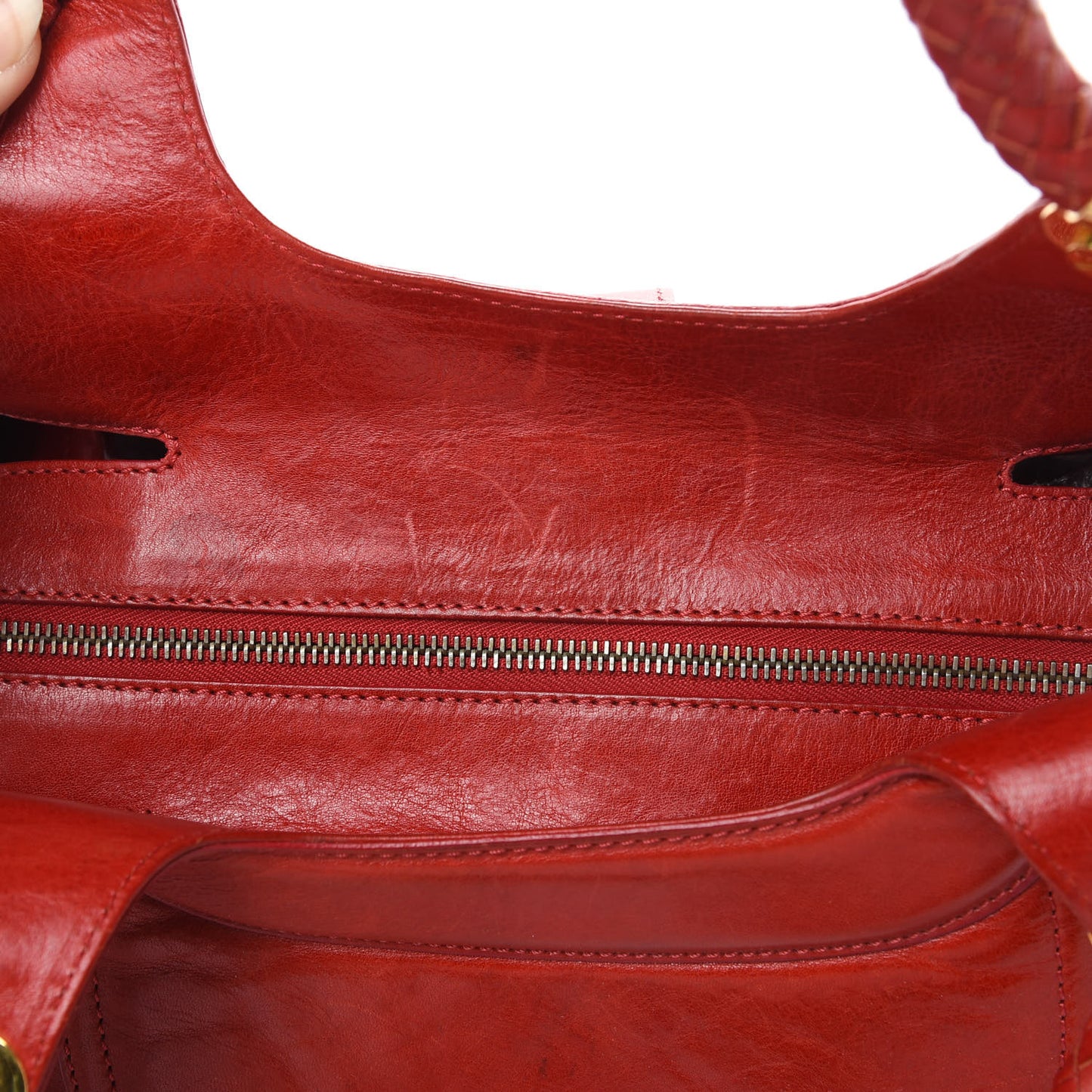 Shiny Calfskin Satchel Red