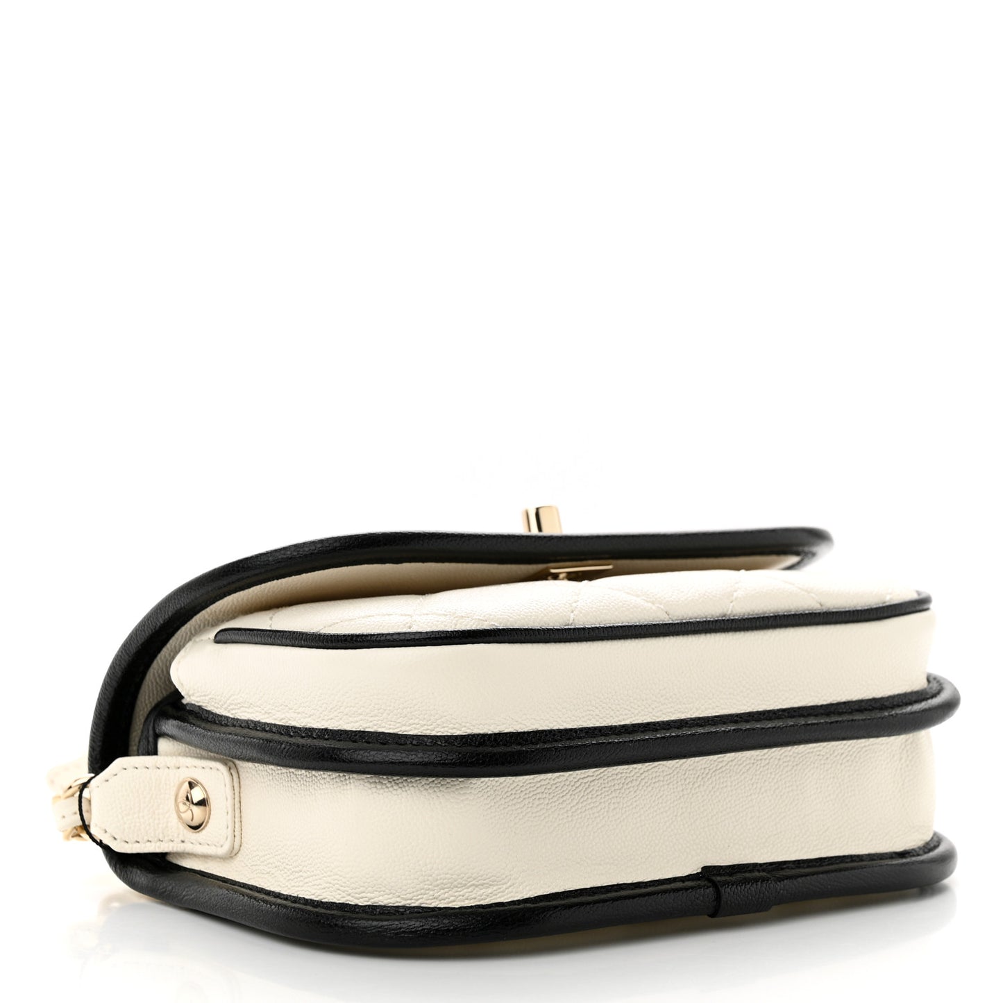 Caviar Quilted Mini Round Messenger Flap White Black