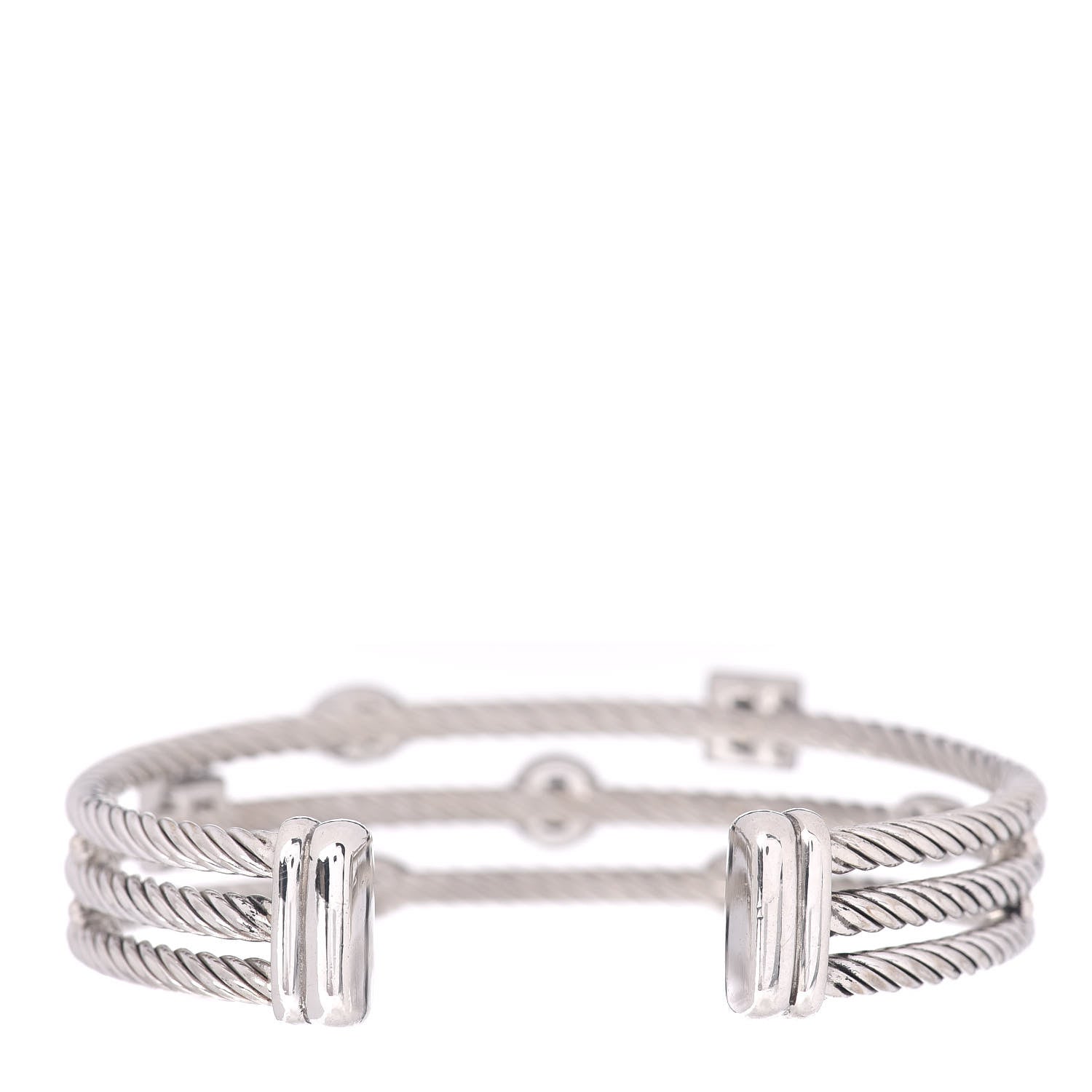 David Yurman Sterling Silver Black Diamond Three Row Confetti Cuff Bracelet 3 of 4
