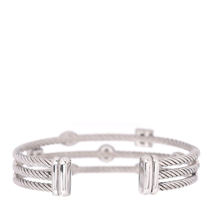 David Yurman Sterling Silver Black Diamond Three Row Confetti Cuff Bracelet 3 of 4