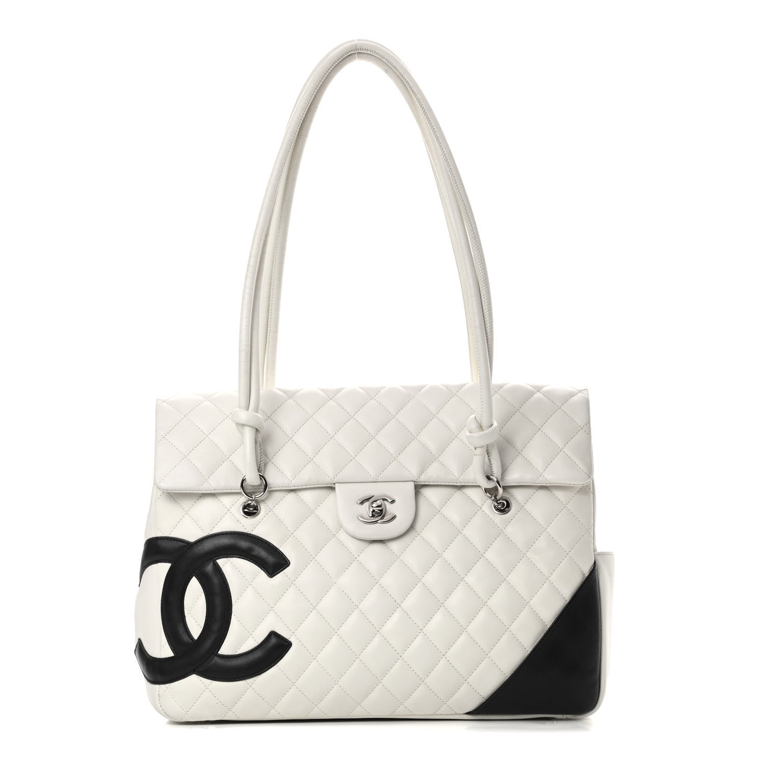Chanel Calfskin Quilted Large Cambon Flap White Black 1 of 17