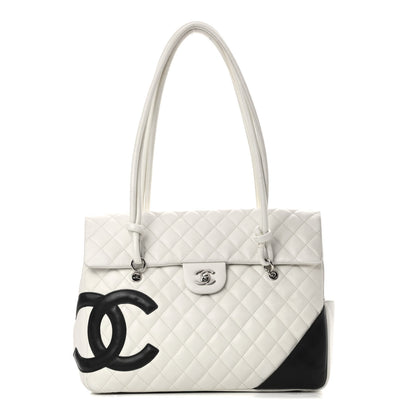 Chanel Calfskin Quilted Large Cambon Flap White Black 1 of 17