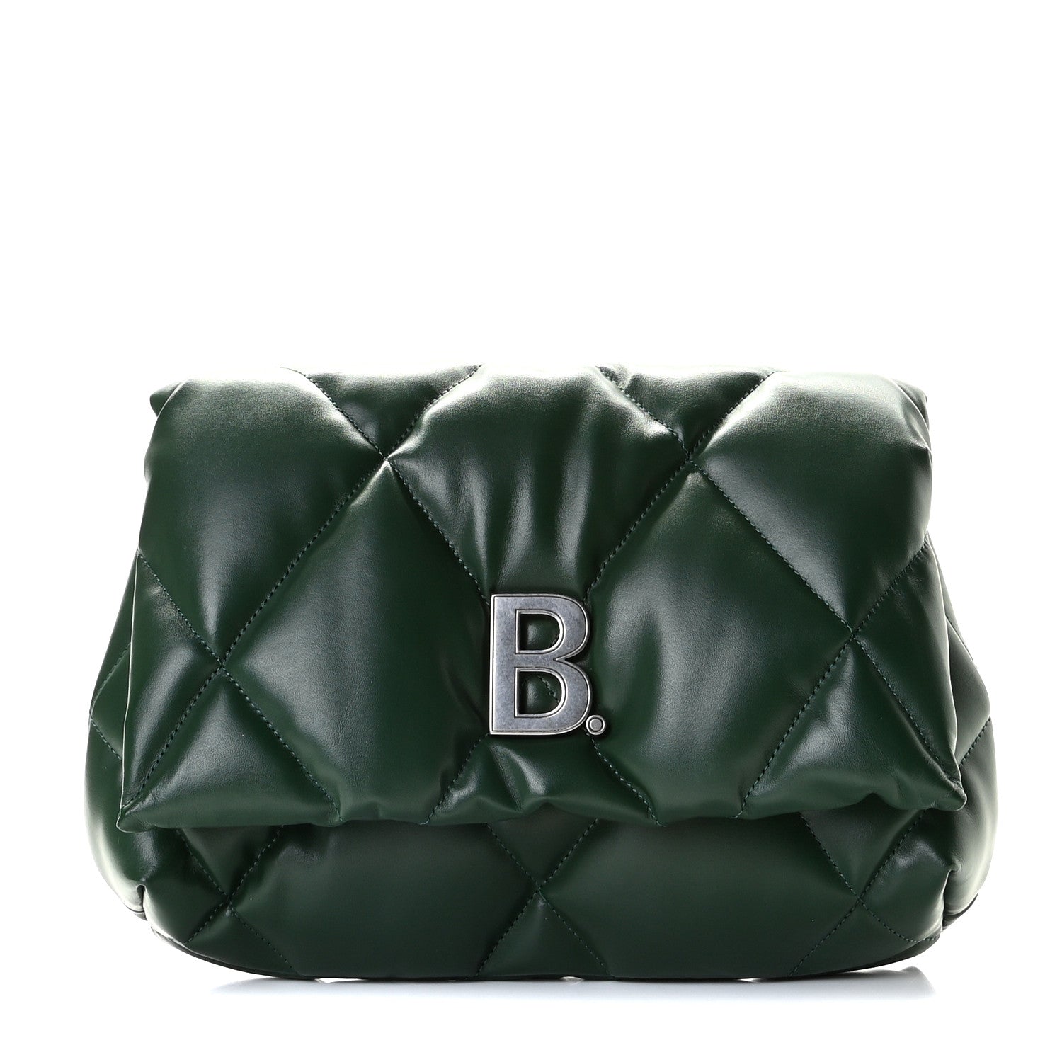 Balenciaga Nappa Calfskin Quilted Touch B Puffy Clutch Forest Green 1 of 9